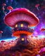 Placeholder: singular weird floating mushroom house in space. intense cosmic space, intergalactic. Detailed gloss Painting, bright random color, fantastical, intricate detail, splash screen, hyperdetailed, insane depth, concept art, 8k resolution, trending on Artstation, Unreal Engine 5, color depth, backlit, splash art, dramatic, High Quality Whimsical Fun Imaginative unusual, good composition
