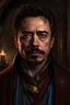 Placeholder: a beautiful portrait photograph of Tony Stark as a dungeons & dragons bard with piercing eyes