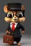 Placeholder: 3d animated chipmunk, she is a lawyer and professionally dressed