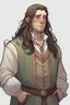 Placeholder: young half-elf man, fat, tan skin, well-dressed, long hair