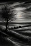 Placeholder: charcoal painting sunset