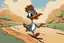 Placeholder: mostly sky, ground line at bottom, small cartoon road runner on the bottom right running towards the right side, leaving behind a puff of smoke. style of looney toons cartoon