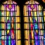 Placeholder: colorful light iridescent shines through the stained glass window of butterfly, dramatic lighting on white background