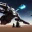 Placeholder: Armored Core machine robot fights another Armored Core fly in the sky in the desert with the ocean where you can see the space in the sky with the night on the horizon, 4k resolution