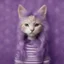 Placeholder: Hello kittie, Hippie girl, purple fur, striped wallpaper, whimsical