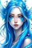 Placeholder: Very very cute snow fairy woman with a lovely face and radiant with beauty and googdness, great wisdom, transparent blue wings, full lips, depuis blue eyes, long blue hair with small shapes