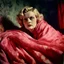 Placeholder: Jean harlow, grunge, in a red and pink blanket, autochrome, baroque, studio