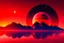 Placeholder: Exoplanet in red horizon, mountains, and sea