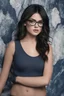 Placeholder: Lucy Hale, 4k UHD, photorealistic, ((big, full, plump, pouty lips:1.5)) black hair, big cat-eye eyeglasses, dark blue foggy gradated marble wall background