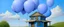 Placeholder: A pale periwinkle observatory with balloons painted by Frank Wilson