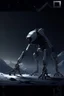 Placeholder: I want an image of a eight legged mechanical walker mech scaling the side of mout everest at night, it has a smooth surface, it has storage pods on its belly human can fit in the pods