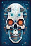 Placeholder: FLAT VECTOR LAYERED IMAGE OF CYBERNETIC SKULL PARTS IN A SCHEMATIC