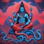 Placeholder: Shiva in mountain shambala neon red and blue with snake