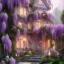 Placeholder: a magical flower wisteria house in the woods, pink vertical, sharp, vines, candlelit, endor, ornate, elegant, highly detailed, artstation, concept art, smooth, sharp focus, illustration, 8k, splash art, wallpaper, key visual