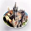 Placeholder: aerial view of a digital artwork of a medieval cathedral as a sticker