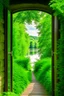 Placeholder: An open door behind it, a green garden and a high-definition river.