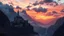 Placeholder: minimalism, professional photography, eternal tranquility, esoteric beautiful fantasy, deep rich ambient colors, magic lighting, fantasy surreal ancient antique fantasy mountains landscape, amazing high mountains, ancient middle ages castle, high floating waterfalls, dramatic evening sunset colorful ambient cloudy sky,