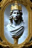 Placeholder: Ultra Realistic image, classical renaissance sculpture, white marble material, Lionel Messi, emperor style, gold Laurel leaves crown, chisel style, waist up portrait, epic, celestial, cinematic lighting, God light, god rays, 4k resolution, smooth details, ornate details, soft lighting, unreal engine 5, marble background.