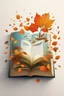 Placeholder: square logo , landscape with leaf fall, flying leaves in the book