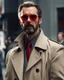 Placeholder: a man who looks like hans gruber wearing a trench coat and red sunglasses staring with an irritated look on his face