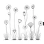 Placeholder: set of grow wind flowers on the grace, SIMPLE ONE lineS art, white background, minimalis, different view, only white bakcground solid.