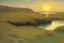 Placeholder: beautiful sunset rocks, lagoon, sci-fi movies influence, cosmic and philosophic influence, william stott and george clausen impressionism paintings