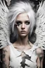 Placeholder: Punk, Angel, portrait, white hair, background old canvas torn cracks, mystical