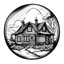 Placeholder: create a cozy realistic cottage in a realistic snow globe, bold lines, black and white, high contrast, black outline, realistic in the style of line art, in the style of coloring book