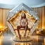 Placeholder: very beautiful fashion lady sitting on a luxury chair made of big diamonds wearing nice bride, lights reflecting on diamond and her jewels