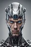 Placeholder: photorealistic, anatomically, physically correct full-length male face of an future AI cyborg with helmet and angry eyes facial expression. Front view