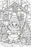 Placeholder: coloring page for kids, Santa's Workshop, cartoon style, thick outline, low details, no shading, no color