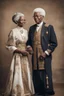 Placeholder: elderly interracial couple dressed in elegant diplomatic ancient attire