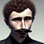 Placeholder: Homme blanc gras, cheveux noirs courts frisés, petite moustache noire