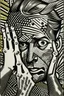 Placeholder: tribal man in grief with hands on face pencil draw style of roy lichtenstein