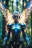 Placeholder: Close up Facing Front night photography Beautiful Angel woman cyborg cybernetic ,futuristic warframe armor, straddle wings in Magical Forest full of lights colors, Photography Art Photoshoot Art Cinematic Soft Blur Colors