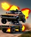 Placeholder: Apocalyptic vehicle driving towards the Camara with a massive exsplosion behind it