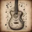 Placeholder: Hyper Realistic guitar sketch on a vintage paper with musical notes drawn on it & with vignette effect