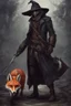 Placeholder: mysterius hunter with fox's mask like bloodborne style