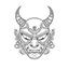 Placeholder: White, minimalis line art , cute oni mask japanes , vector, white background, outline, with images neatly contained within the background, just black and white color, tatto style.