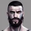 Placeholder: painted portrait of rugged man, scar over eye, dark hair, shaved sides, masculine, mid 30s, handsome, upper body, shaved, grey and silver, muscular, hairy torso, fantasy, intricate, muscular, elegant, highly detailed, digital painting, artstation, concept art, smooth, sharp focus, illustration, art by gaston bussiere and alphonse mucha