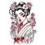 Placeholder: Tatto design Neotraditional style , Geisha with a Cherry Blossom Kimono, white background, tatto style, different angle