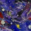 Placeholder: A violet outer space with alien birds painted by Jackson Pollock