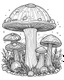 Placeholder: mushroom world minimalistic landscape. line art, background, vector, svg, coloring book page style, black outline on white background