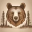 Placeholder: M shaped bear head combined with woods silhouette in backround, letterpress style, minimalistic pencil art