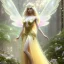 Placeholder: beautiful fairy very etheric, nice smiling, long blond hair, magic glamour pink make up, delicate colors, complete vision of very transparent golden and big wings, beautiful glamour transparent golden dress, ultra sharp focus, 8k, unreal engine 5, extremely sharp detail, light effect, soft light atmosphere, smooth, full of details, face in front, complete vision of face and hair and of the body