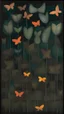 Placeholder: A brownish black murky rainforest at nighttime with butterflies painted by Paul Klee