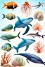 Placeholder: different variations of marine animals montage science book style