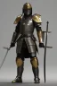 Placeholder: A handsome 30 year old knight, black hair, male bob haircut, in black-and-gold plate armor, golden katana in both hands, no beard, european