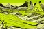 Placeholder: A pale greenish yellow arid wasteland with a cave designed in ancient Egyptian hieroglyphics painted by Roy Lichtenstein