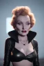 Placeholder: young Marlene Dietrich as evil queen in black leather gown, angry, busty, curvey, cleavage, unreal 5, octane render,cinema4d, dynamic lighting, dramatic lighting, 4k, redshift render, highly detailed, hyper realistic